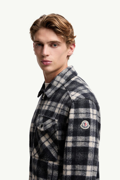 Moncler Tartan Zip-Up Shirt Jacket White & Blue White & Blue