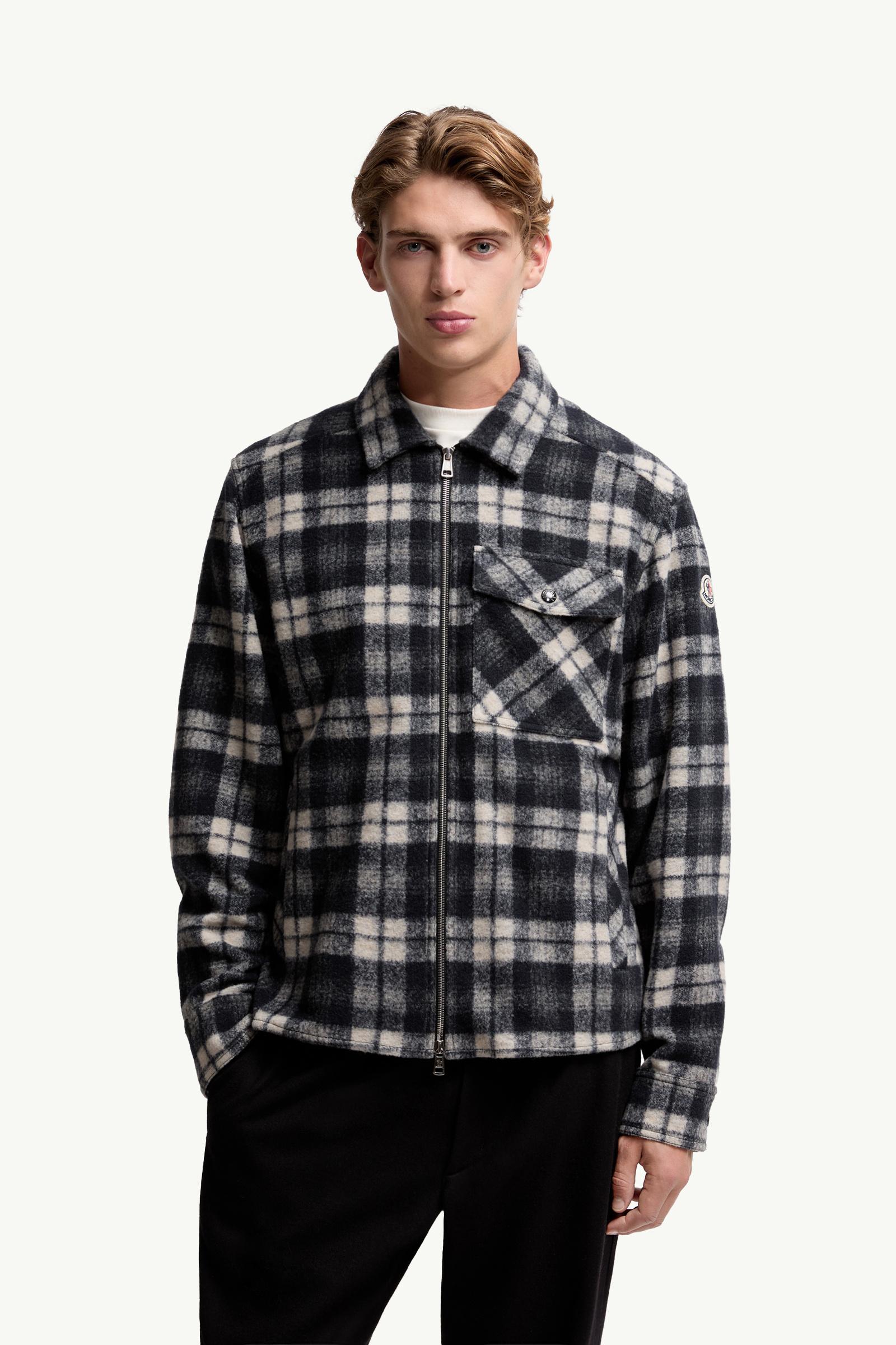 Moncler Tartan Zip-Up Shirt Jacket White & Blue White & Blue