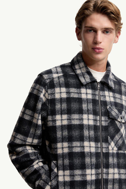 Moncler Tartan Zip-Up Shirt Jacket White & Blue White & Blue