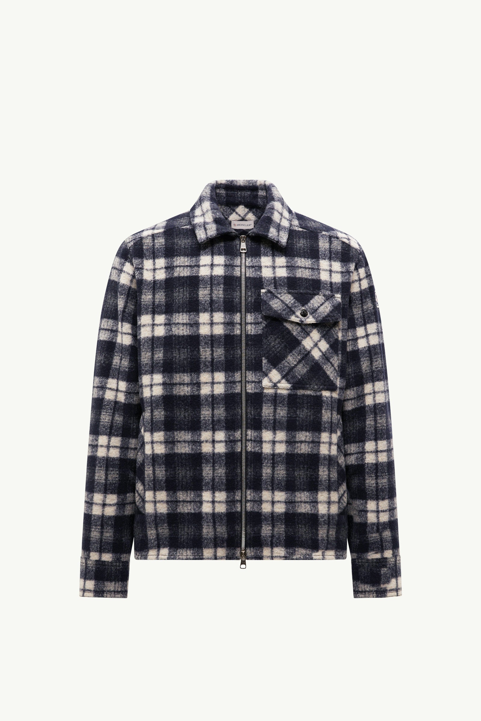 Moncler Tartan Zip-Up Shirt Jacket White & Blue White & Blue