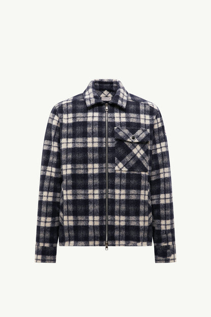 Moncler Tartan Zip-Up Shirt Jacket White & Blue White & Blue
