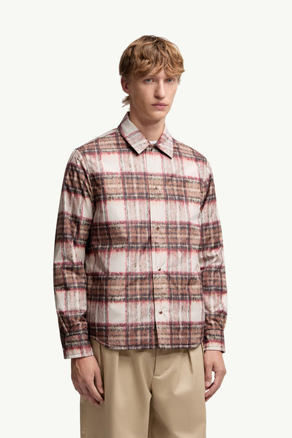 Moncler Check Padded Shirt Jacket Beige & Pink Beige & Pink