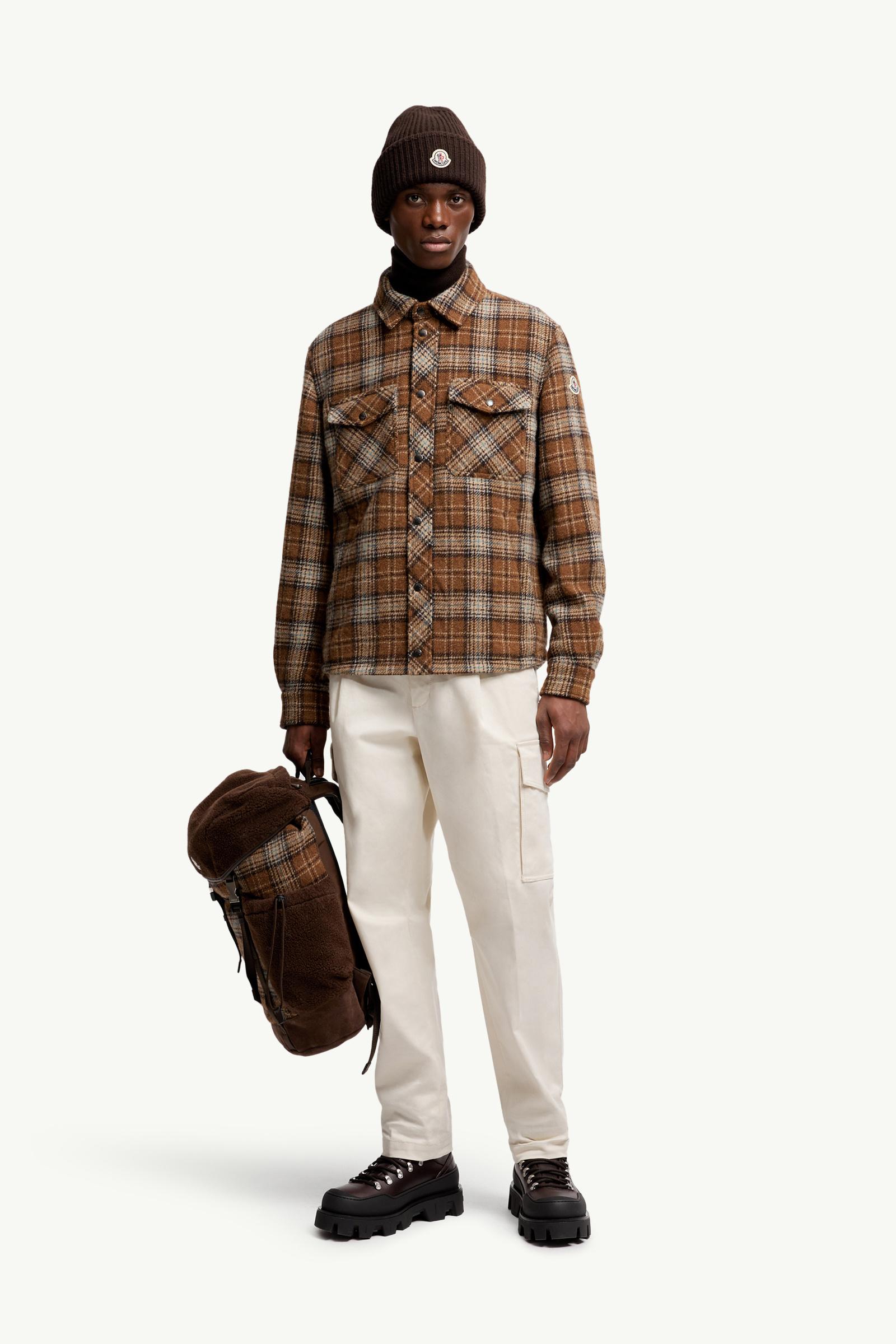 Moncler Checked Wool Shirt Jacket Light Brown Light Brown