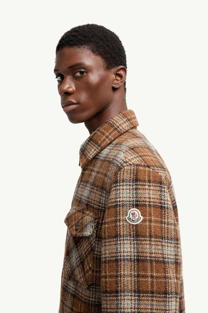 Moncler Checked Wool Shirt Jacket Light Brown Light Brown