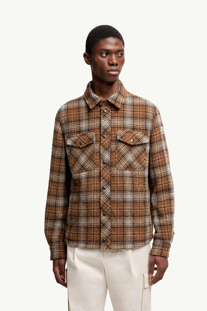 Moncler Checked Wool Shirt Jacket Light Brown Light Brown