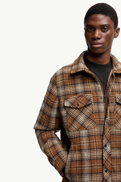 Moncler Checked Wool Shirt Jacket Light Brown Light Brown