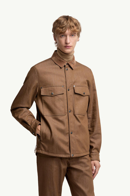 Moncler Denim Corduroy-Trimmed Shirt Jacket Brown Brown