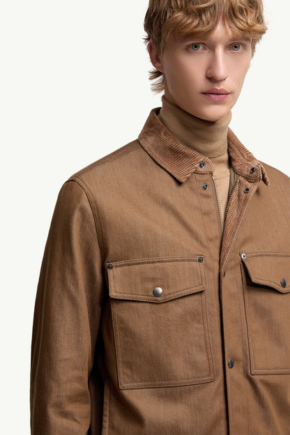 Moncler Denim Corduroy-Trimmed Shirt Jacket Brown Brown