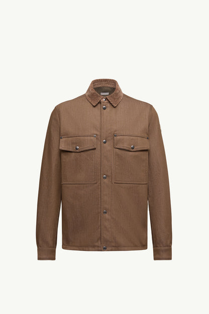 Moncler Denim Corduroy-Trimmed Shirt Jacket Brown Brown