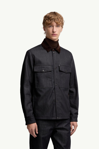 Moncler Denim Corduroy-Trimmed Shirt Jacket Dark Blue Dark Blue