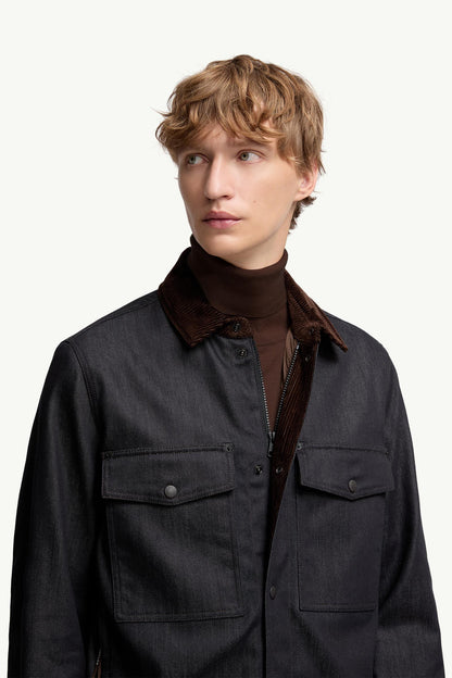 Moncler Denim Corduroy-Trimmed Shirt Jacket Dark Blue Dark Blue