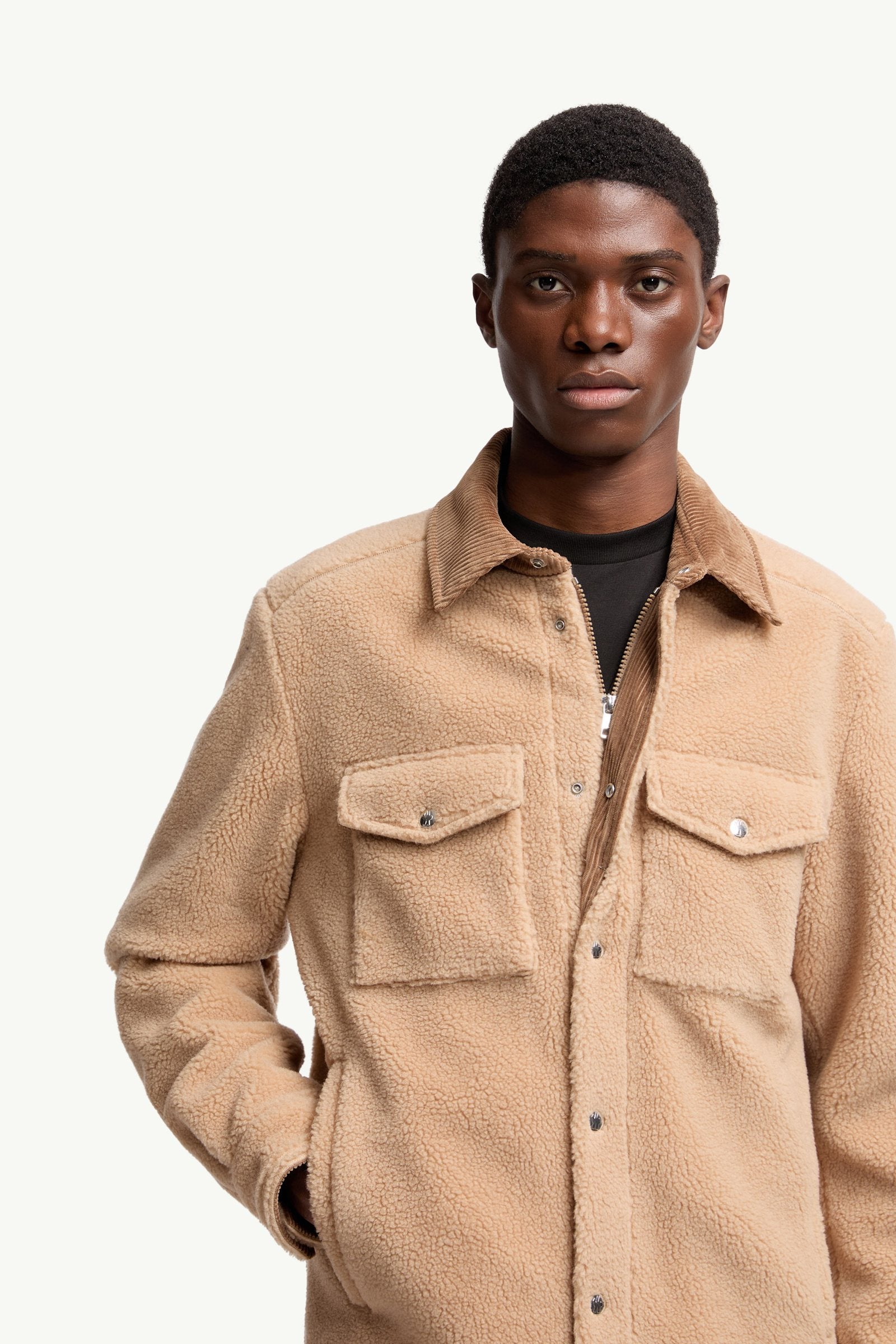 Moncler Teddy Corduroy-Trimmed Shirt Jacket Beige Beige