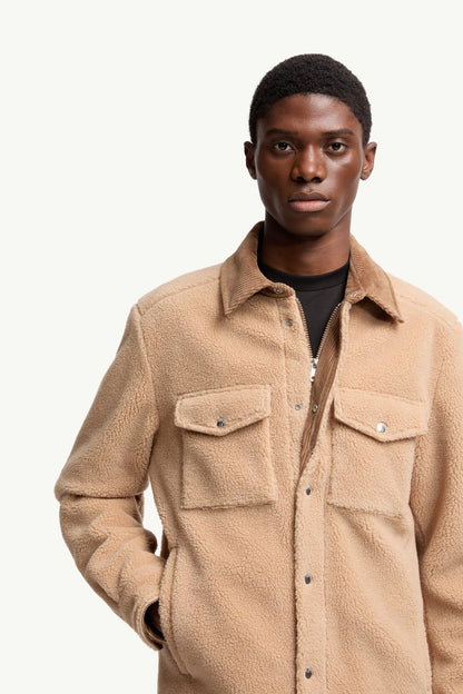 Moncler Teddy Corduroy-Trimmed Shirt Jacket Beige Beige