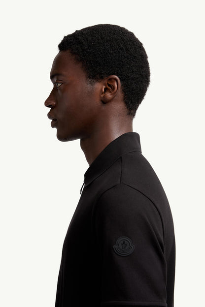 Moncler Logo Patch Cotton Piquet Polo Shirt Black Black