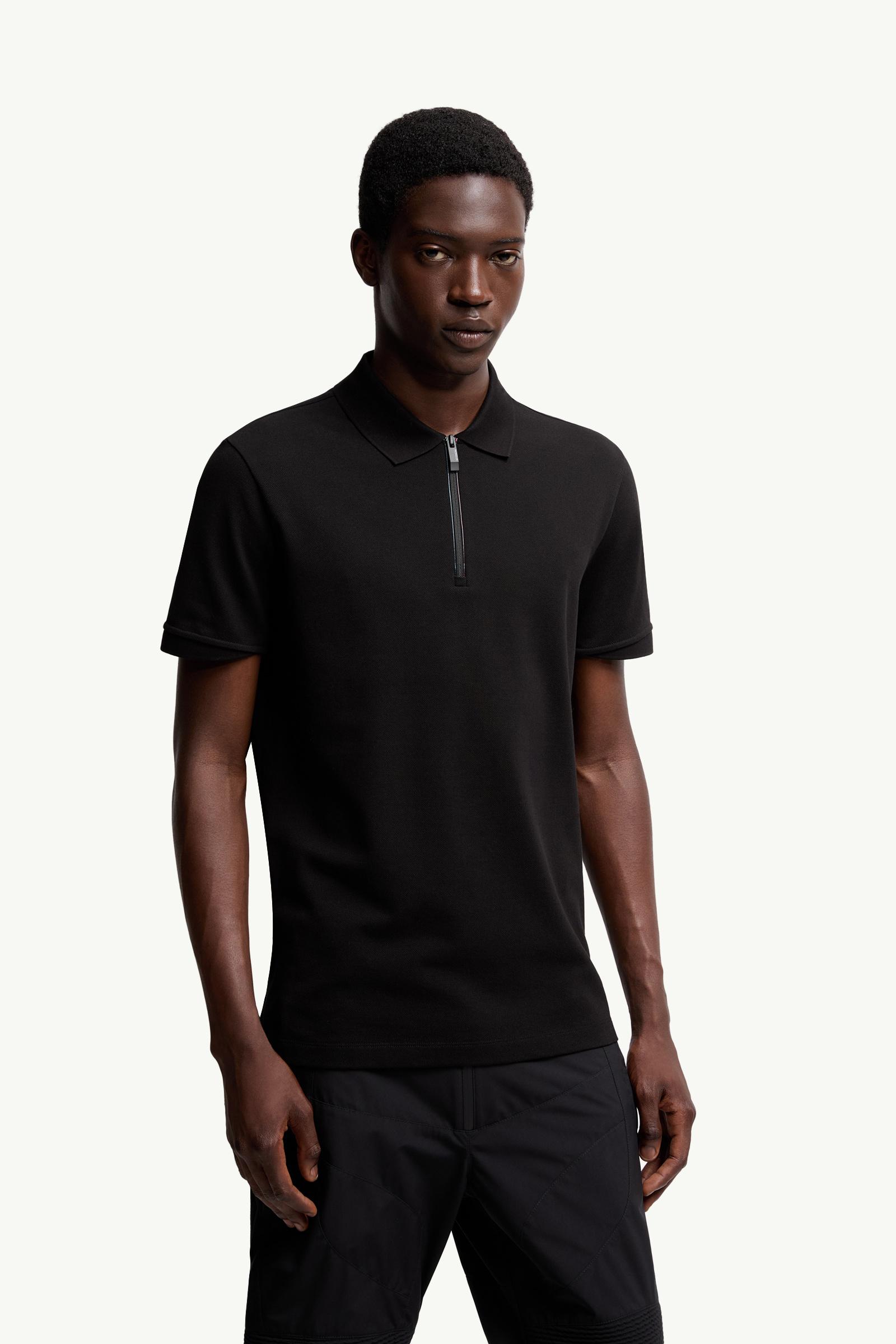 Moncler Logo Patch Cotton Piquet Polo Shirt Black Black