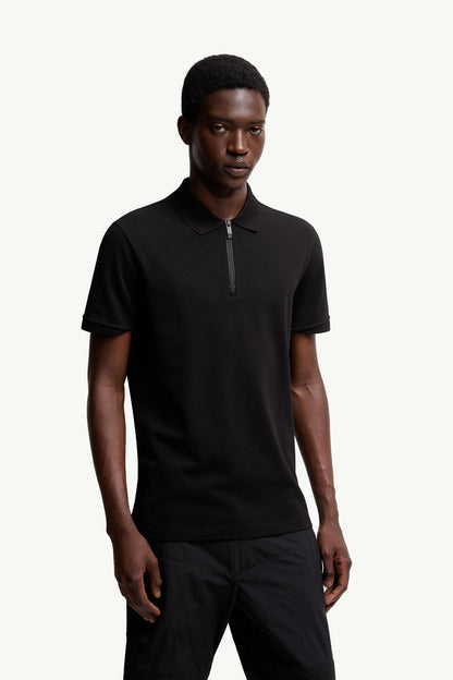 Moncler Logo Patch Cotton Piquet Polo Shirt Black Black
