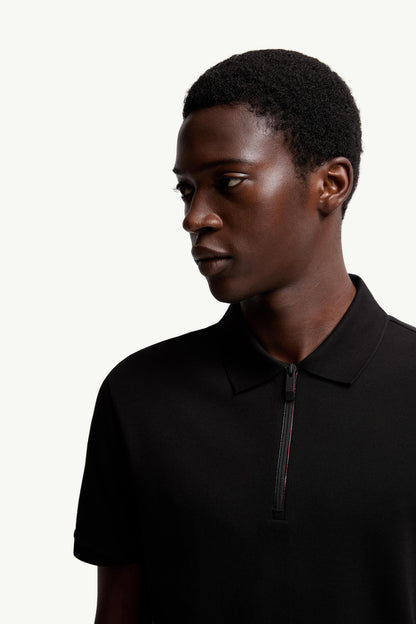 Moncler Logo Patch Cotton Piquet Polo Shirt Black Black