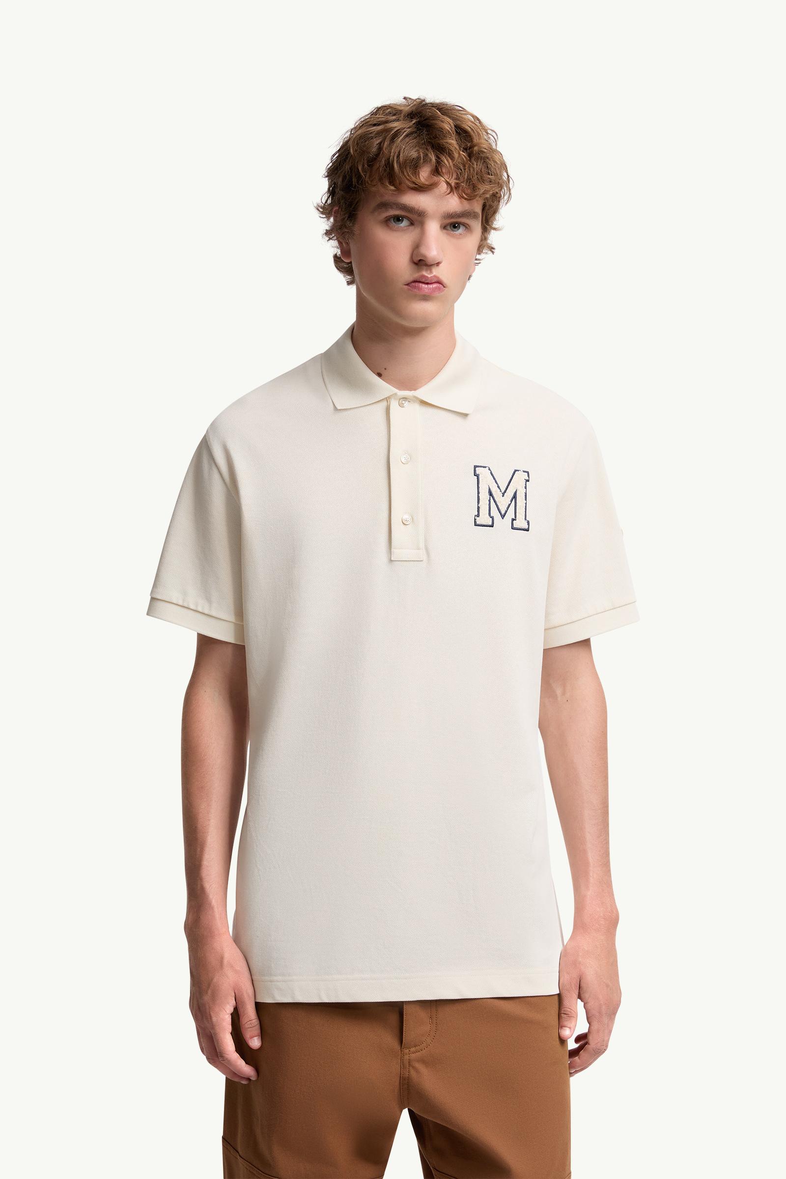 Moncler Monogram Cotton Piquet Polo Shirt White Ivory White Ivory