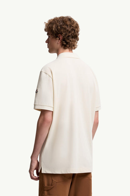 Moncler Monogram Cotton Piquet Polo Shirt White Ivory White Ivory