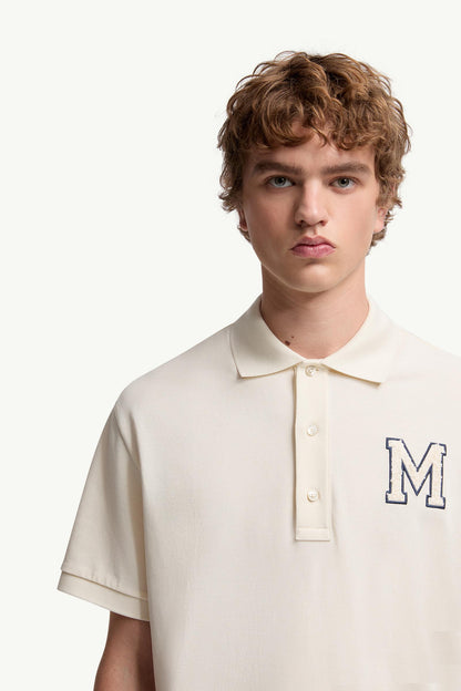 Moncler Monogram Cotton Piquet Polo Shirt White Ivory White Ivory