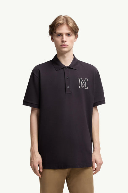 Moncler Monogram Cotton Piquet Polo Shirt Navy Blue Navy Blue