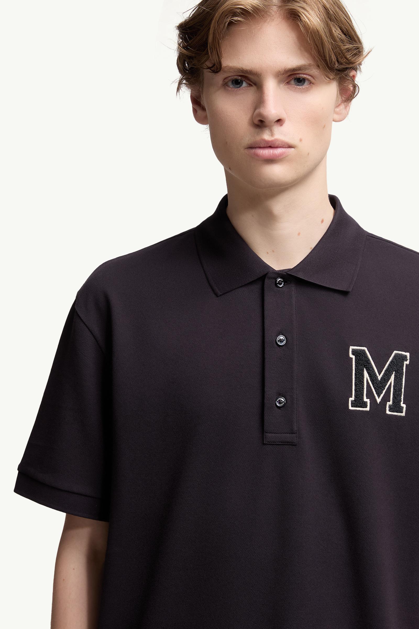 Moncler Monogram Cotton Piquet Polo Shirt Navy Blue Navy Blue