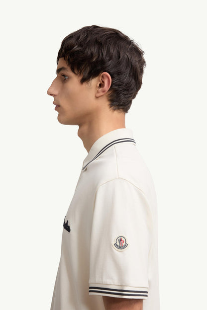 Moncler Embroidered Logo Cotton Piquet Polo Shirt White Ivory White Ivory