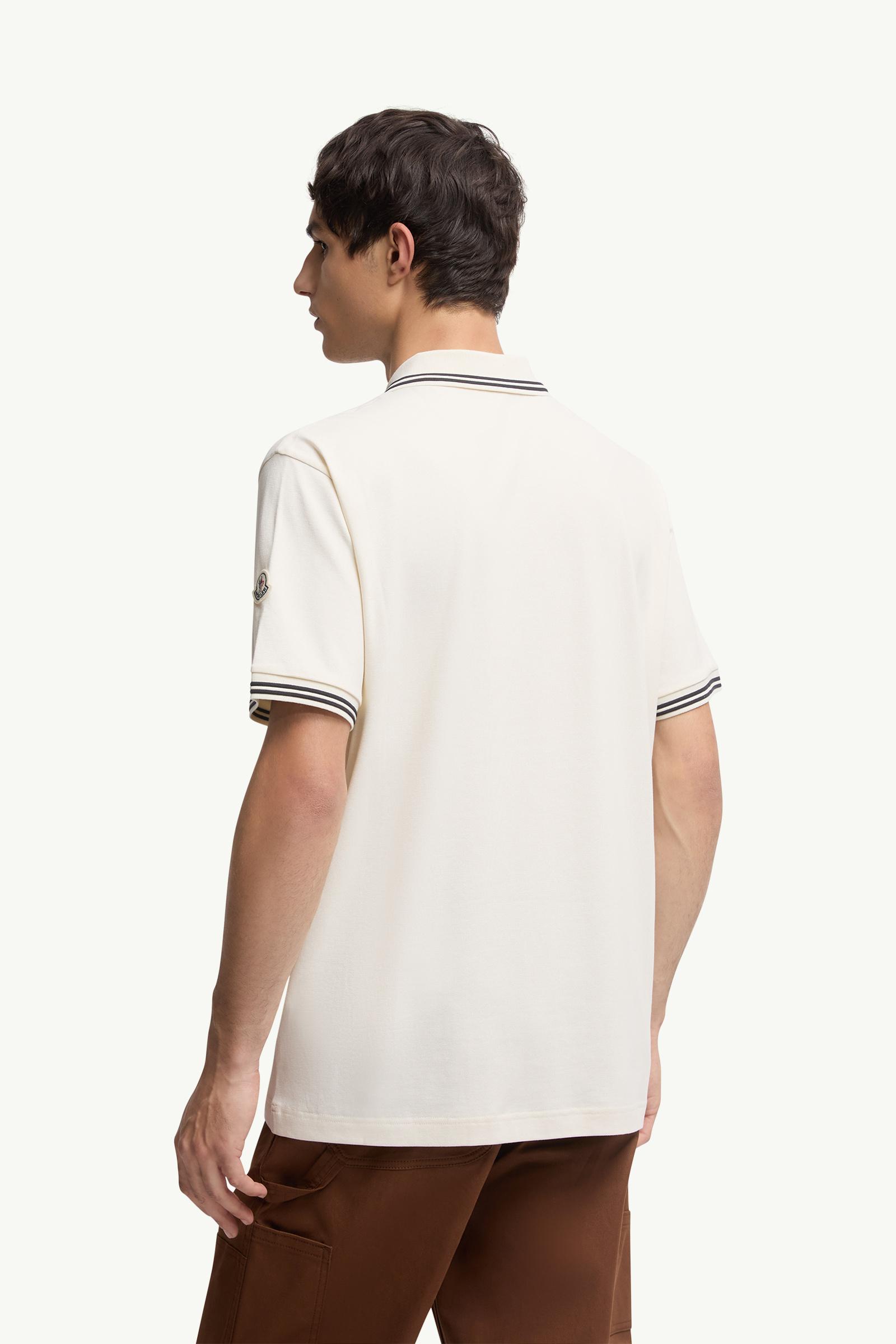 Moncler Embroidered Logo Cotton Piquet Polo Shirt White Ivory White Ivory