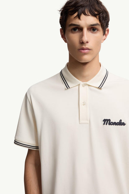 Moncler Embroidered Logo Cotton Piquet Polo Shirt White Ivory White Ivory