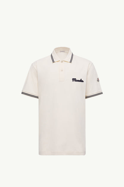 Moncler Embroidered Logo Cotton Piquet Polo Shirt White Ivory White Ivory