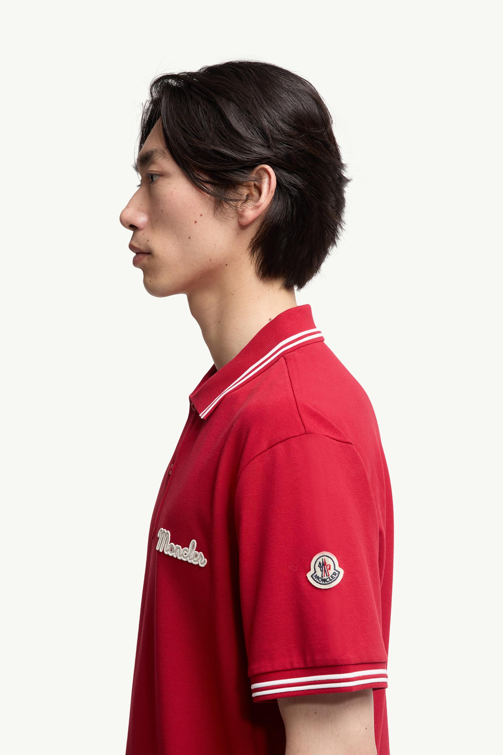 Moncler Embroidered Logo Cotton Piquet Polo Shirt Red Red