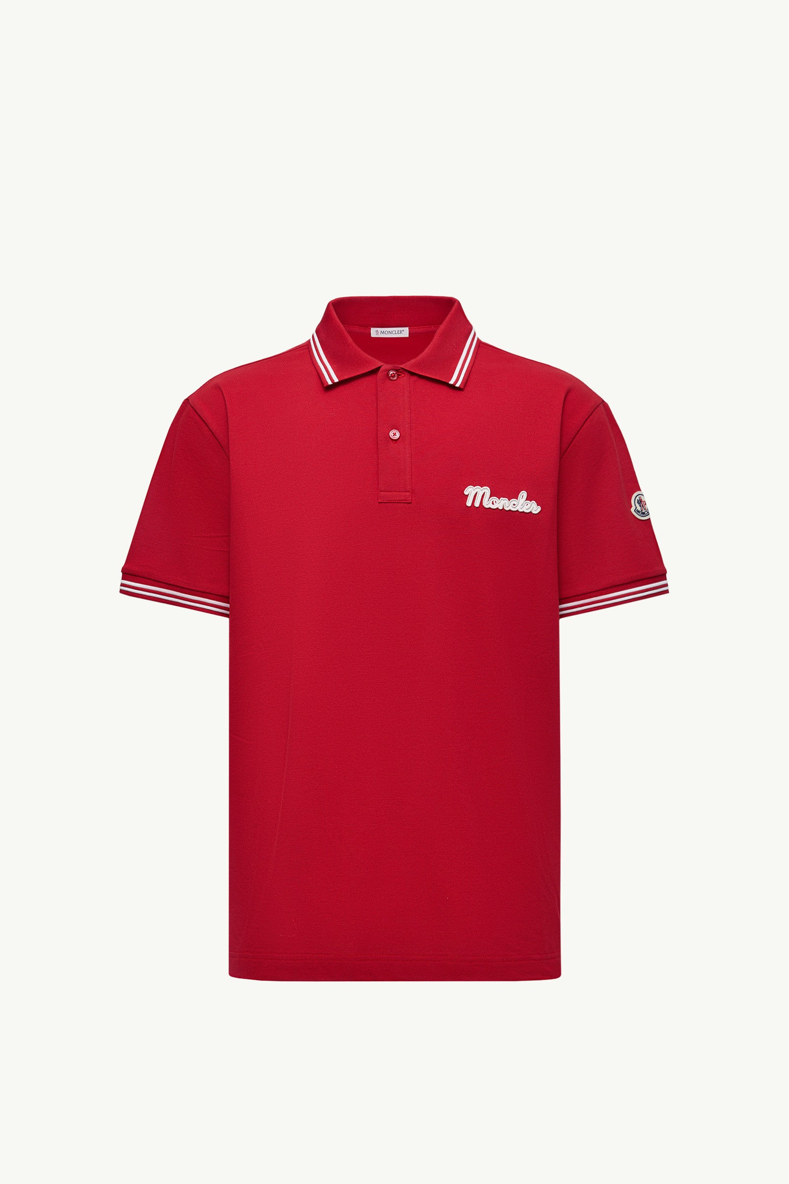 Moncler Embroidered Logo Cotton Piquet Polo Shirt Red Red