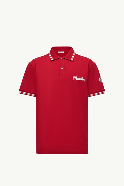 Moncler Embroidered Logo Cotton Piquet Polo Shirt Red Red