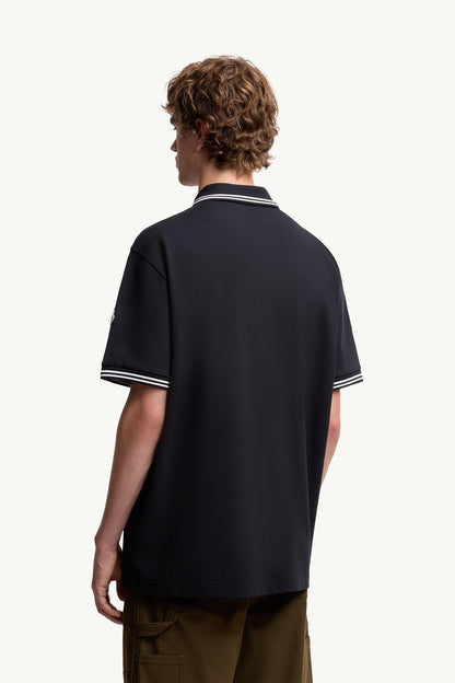 Moncler Embroidered Logo Cotton Piquet Polo Shirt Blue Blue