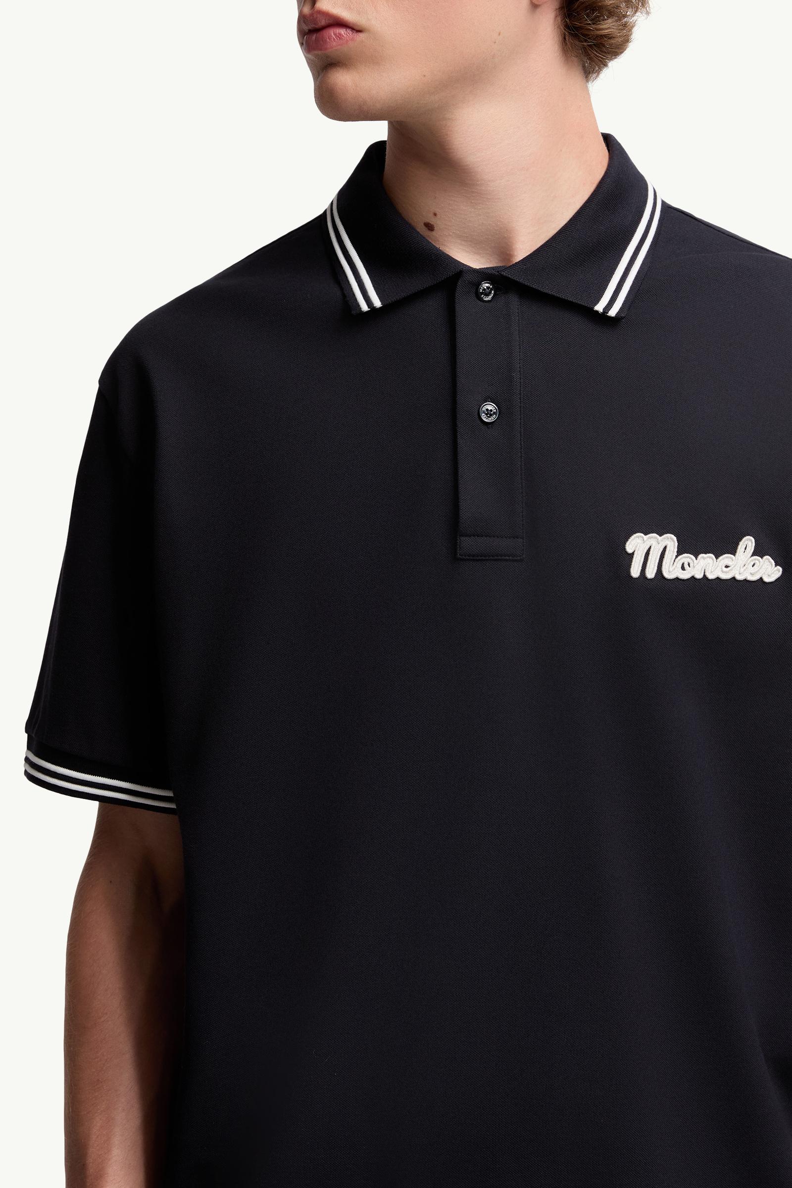 Moncler Embroidered Logo Cotton Piquet Polo Shirt Blue Blue