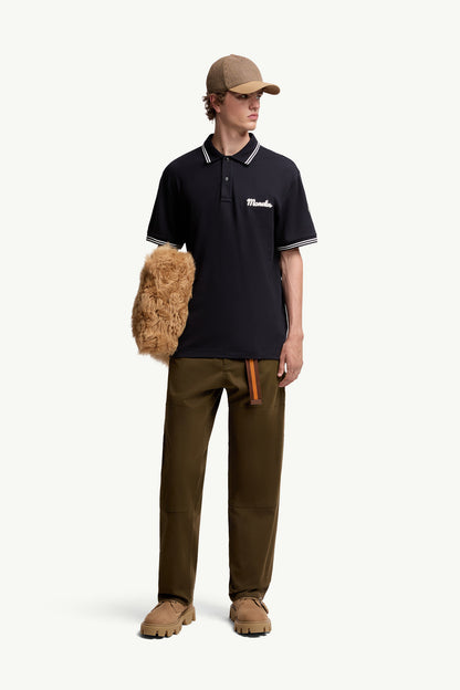 Moncler Embroidered Logo Cotton Piquet Polo Shirt Blue Blue