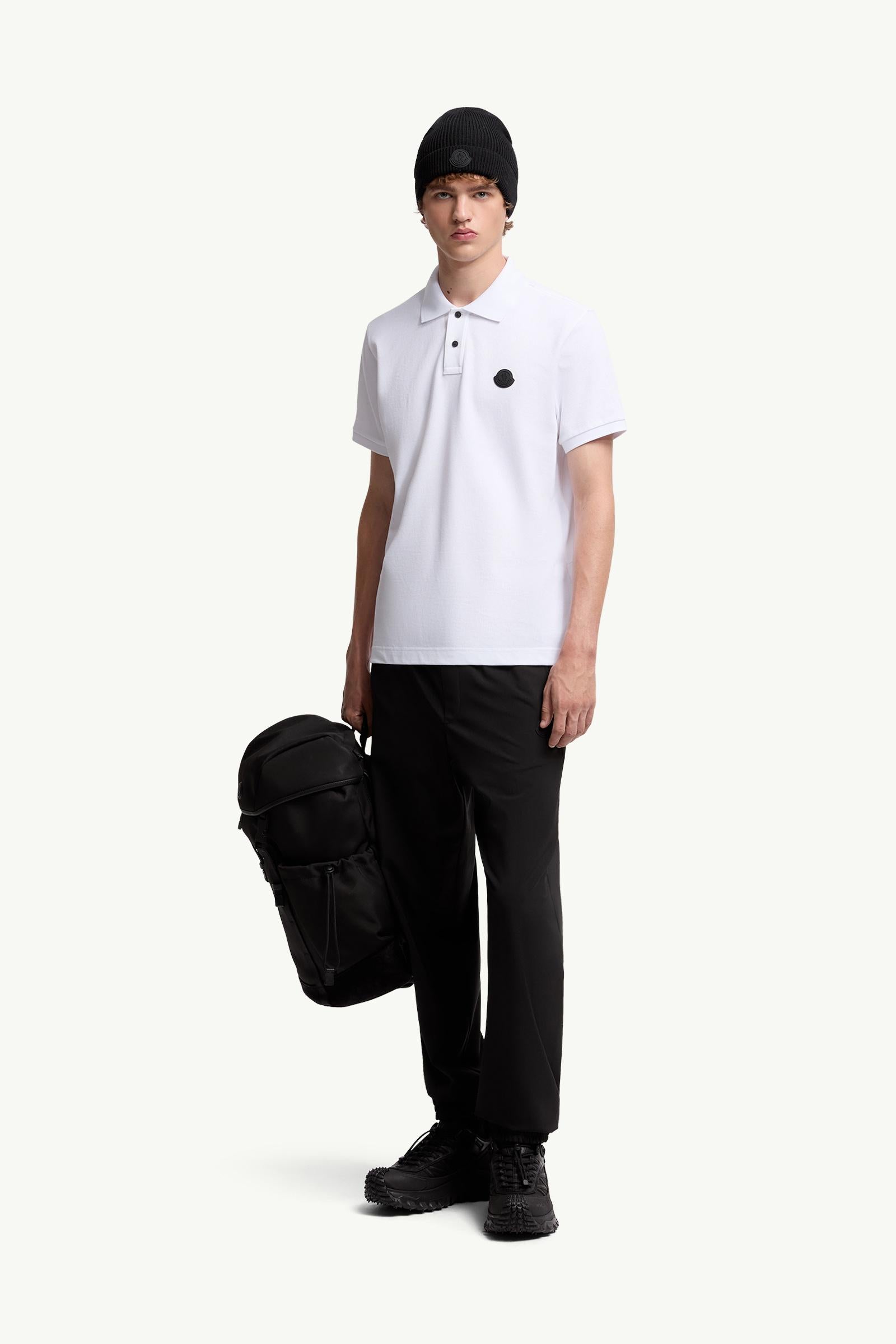 Moncler Logo Patch Cotton Piquet Polo Shirt White White