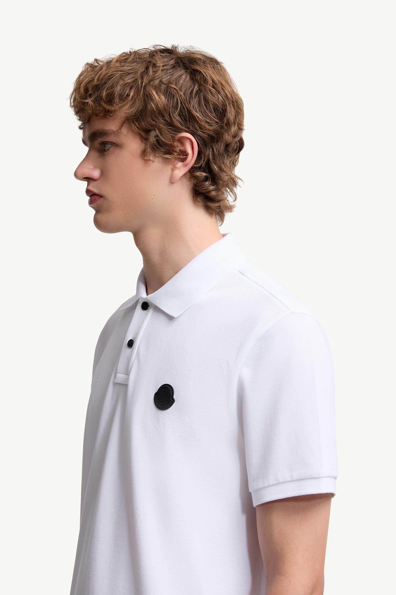Moncler Logo Patch Cotton Piquet Polo Shirt White White