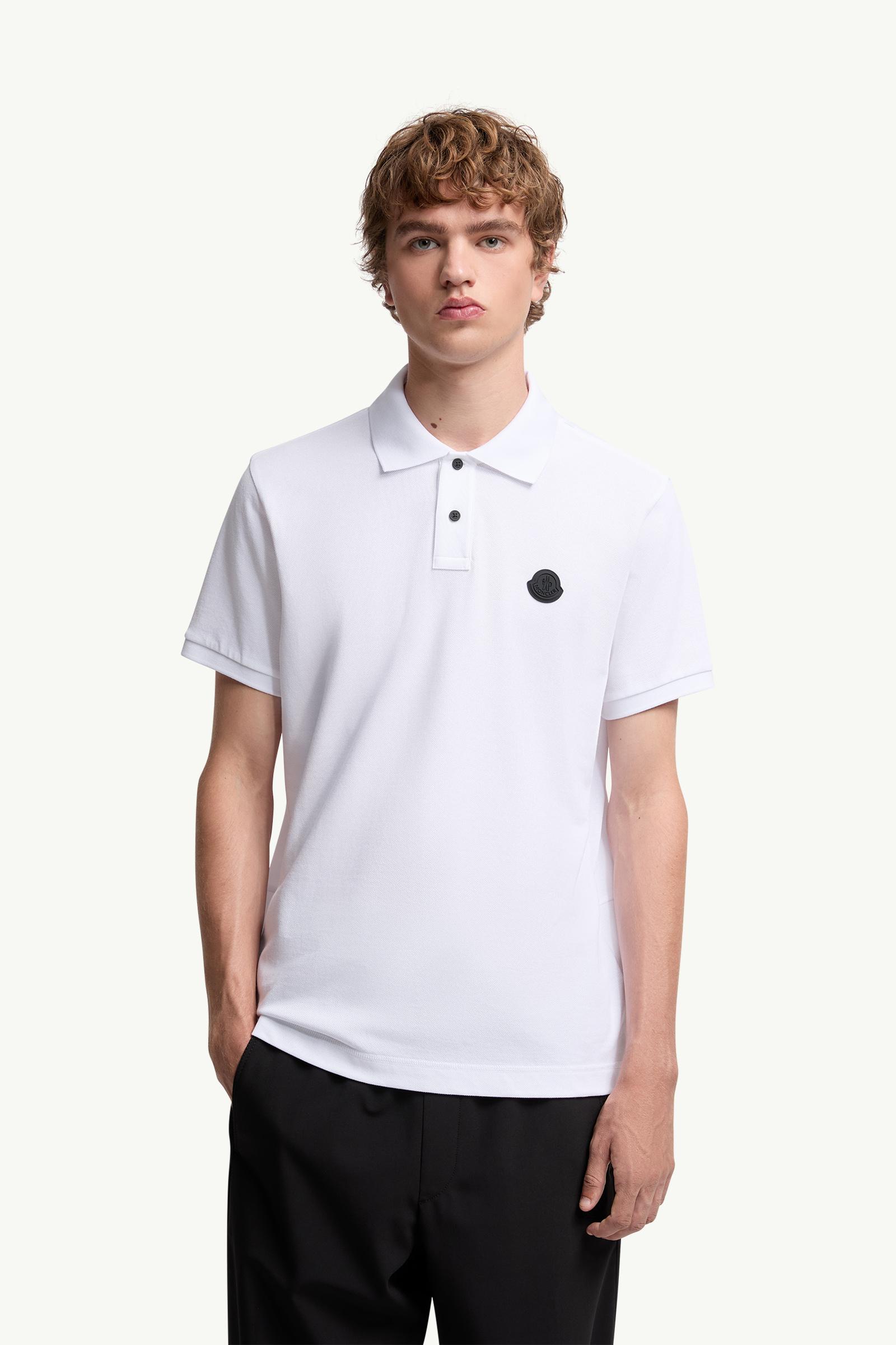 Moncler Logo Patch Cotton Piquet Polo Shirt White White