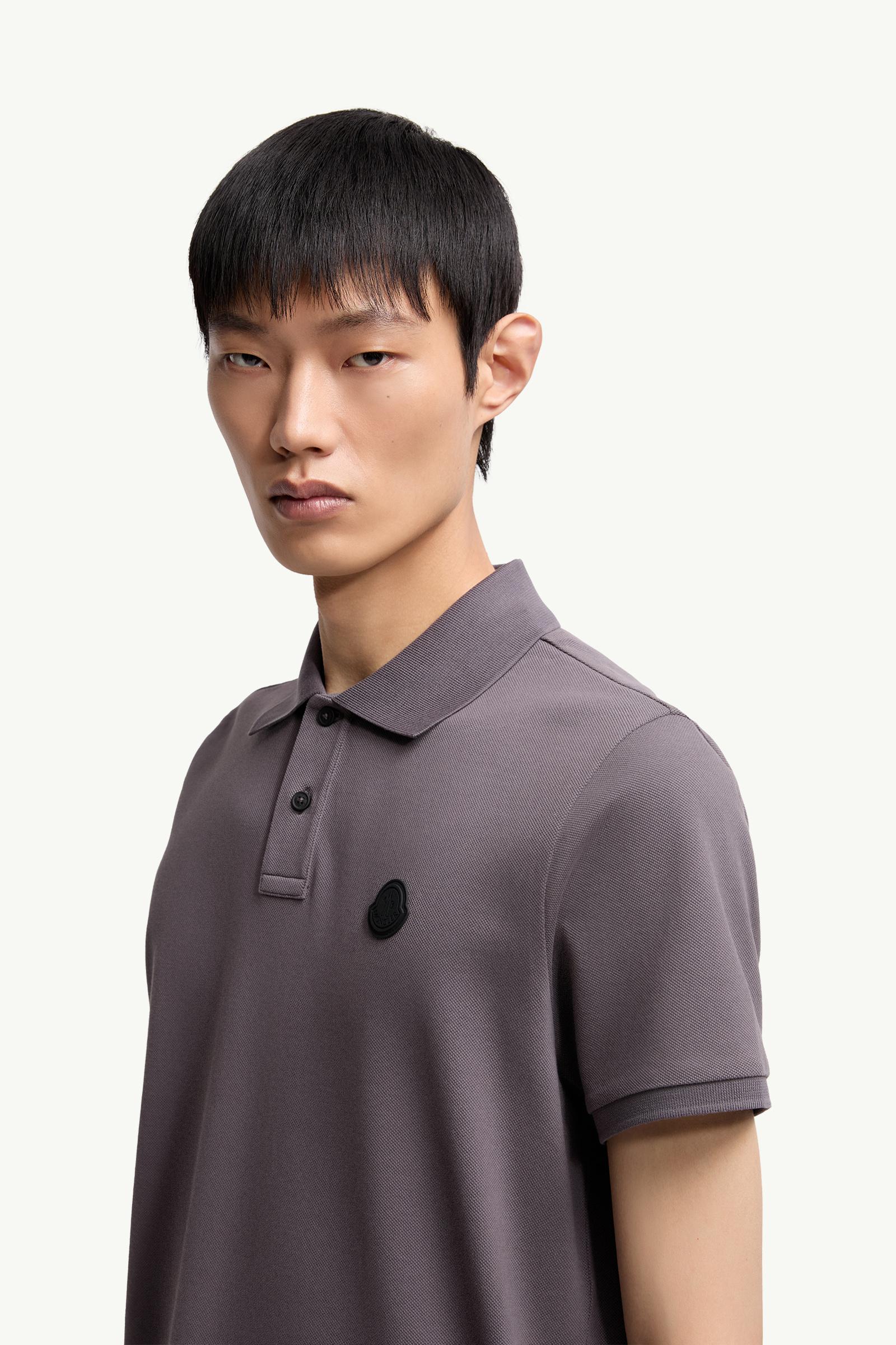 Moncler Logo Patch Cotton Piquet Polo Shirt Dark Grey Dark Grey