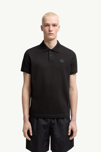 Moncler Logo Patch Cotton Piquet Polo Shirt Black Black
