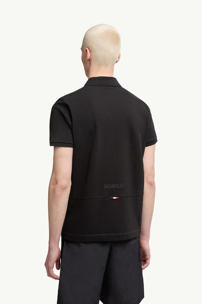 Moncler Logo Patch Cotton Piquet Polo Shirt Black Black