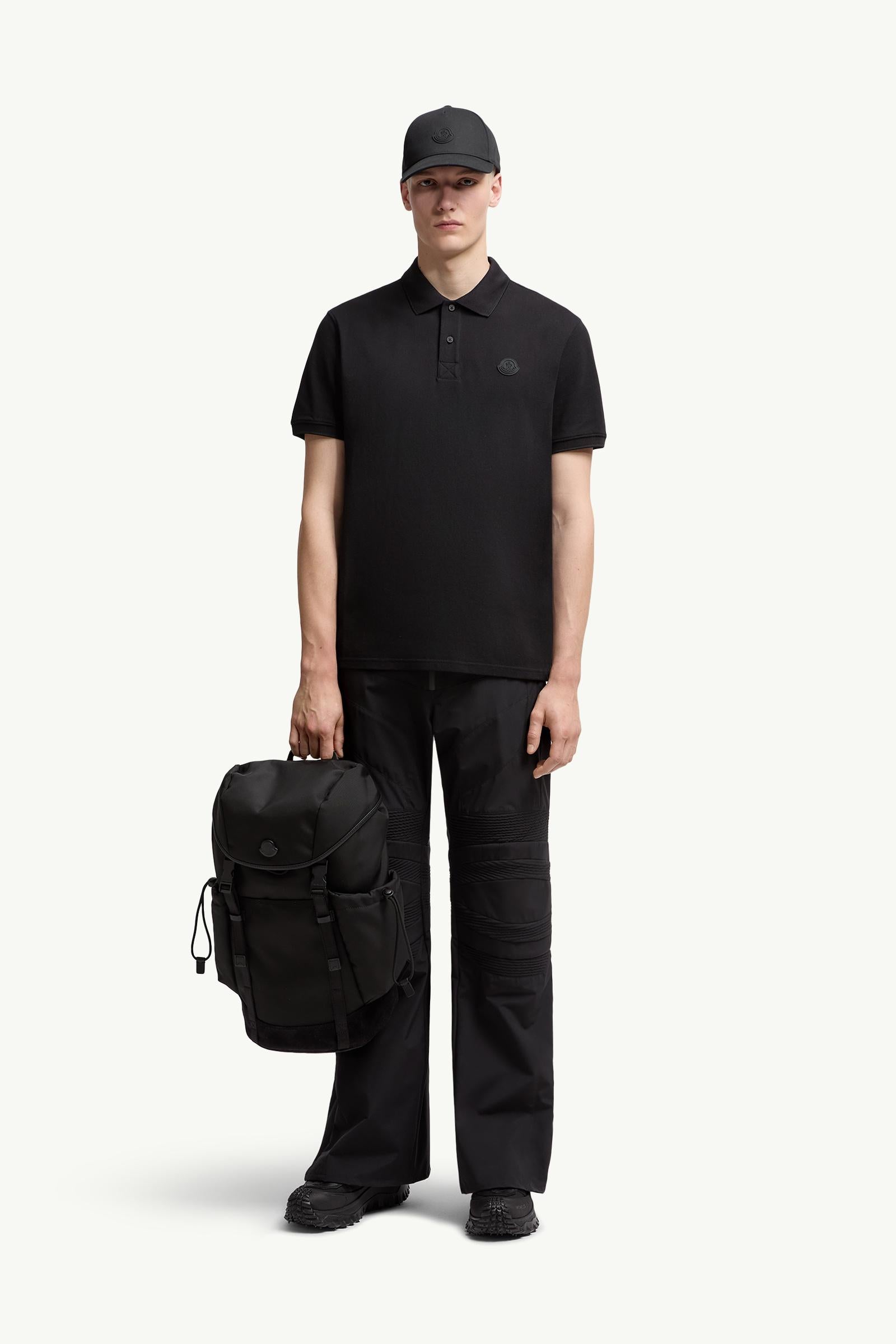 Moncler Logo Cotton Piquet Polo Shirt Black Black