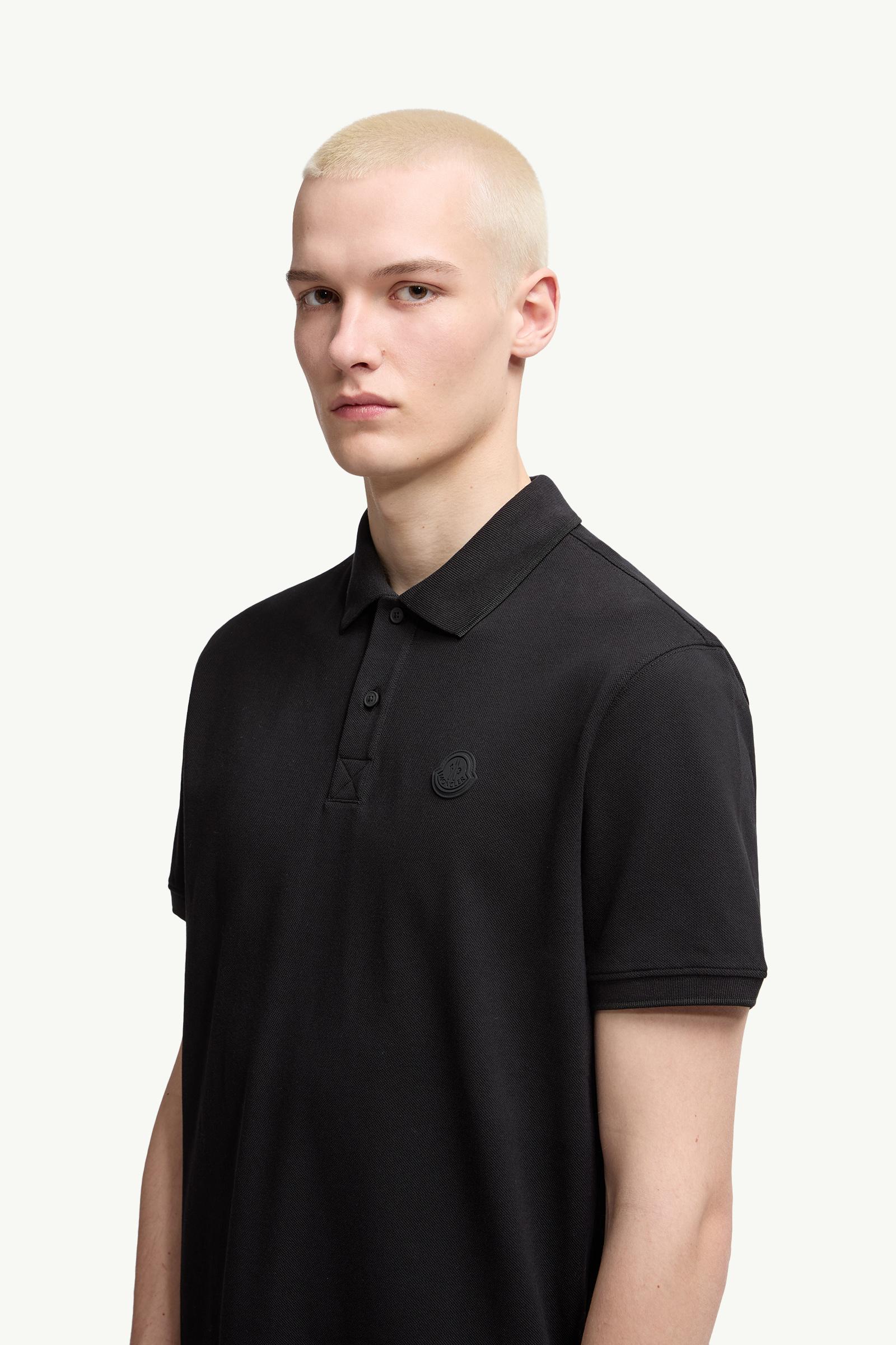 Moncler Logo Cotton Piquet Polo Shirt Black Black