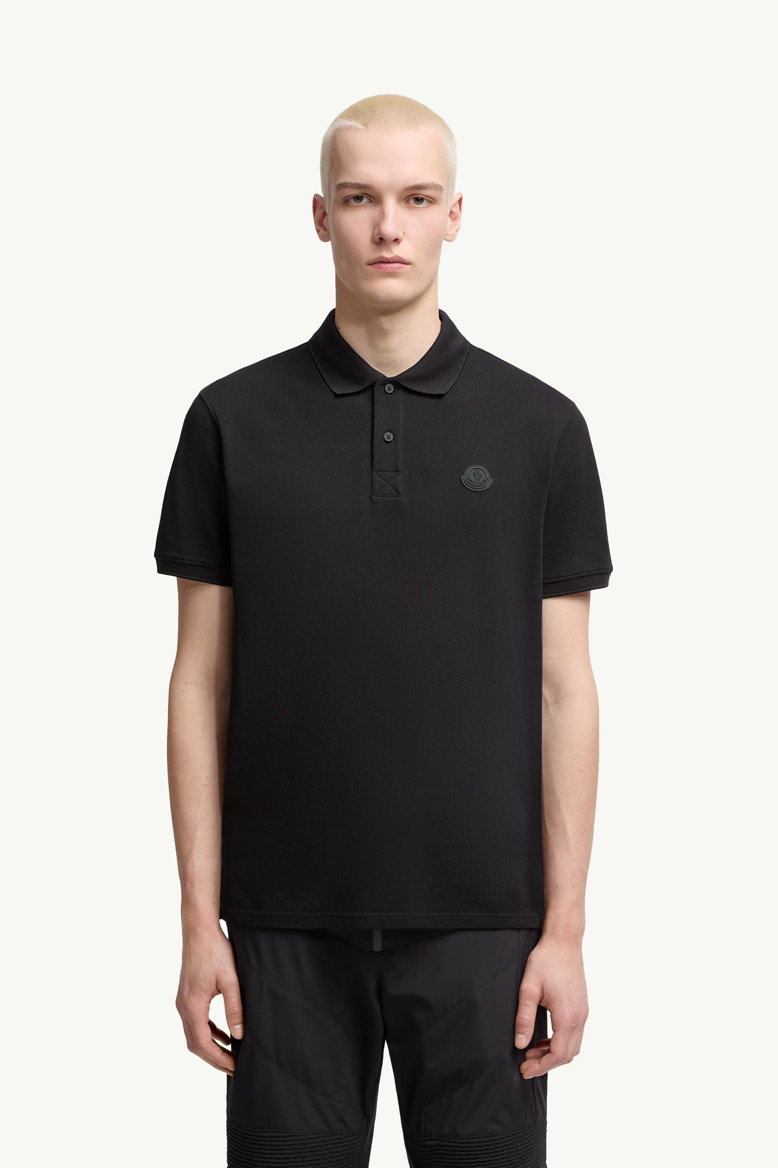 Moncler Logo Cotton Piquet Polo Shirt Black Black