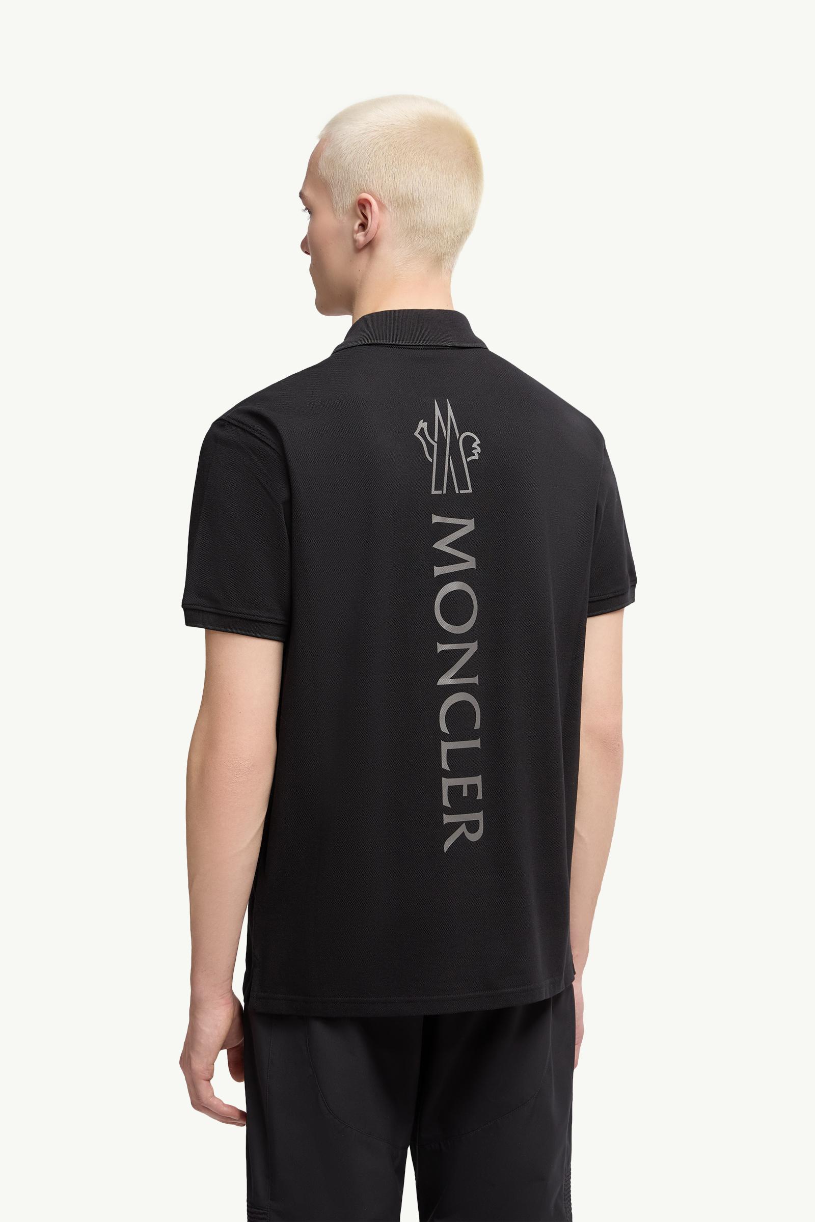 Moncler Logo Cotton Piquet Polo Shirt Black Black