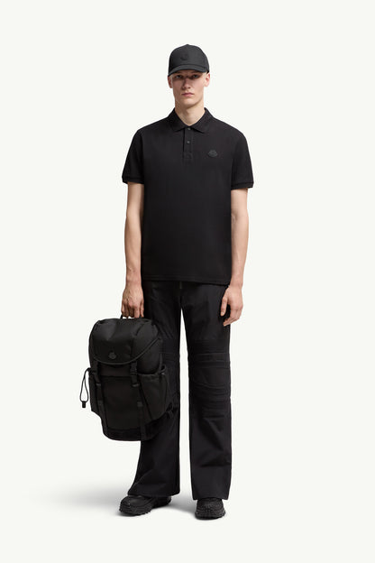 Moncler Logo Cotton Piquet Polo Shirt Black Black