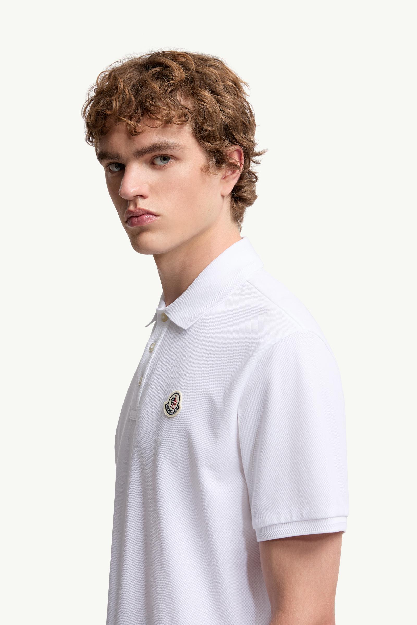 Moncler Logo Patch Cotton Piquet Polo Shirt White White