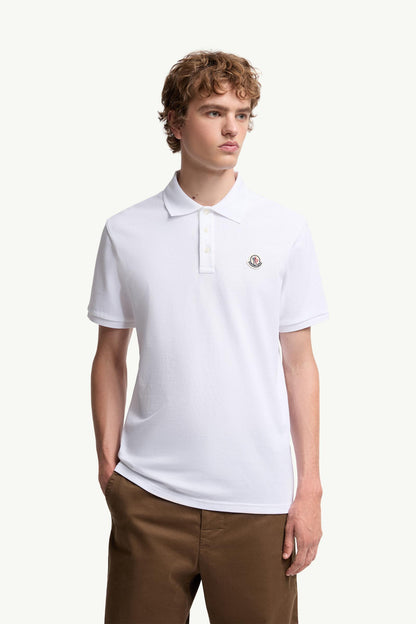 Moncler Logo Patch Cotton Piquet Polo Shirt White White