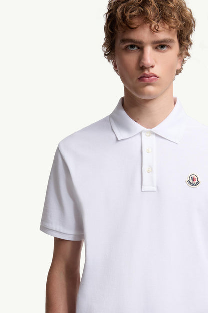 Moncler Logo Patch Cotton Piquet Polo Shirt White White